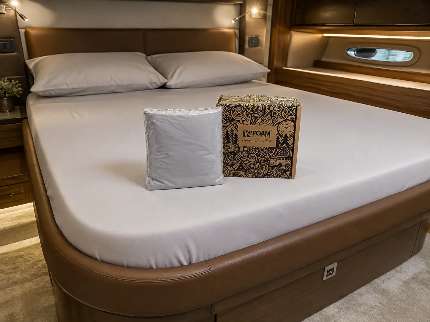 Sábanas a medida para litera de barco, con caja de K'Foam Store
